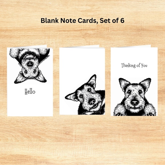 Whimsical Airedale Terrier Notecards with Peel and Stick Envelopes - Picture 1 of 11